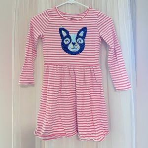 Carter’s Pink Striped Frenchie Dress with Flip Sequins Size 7